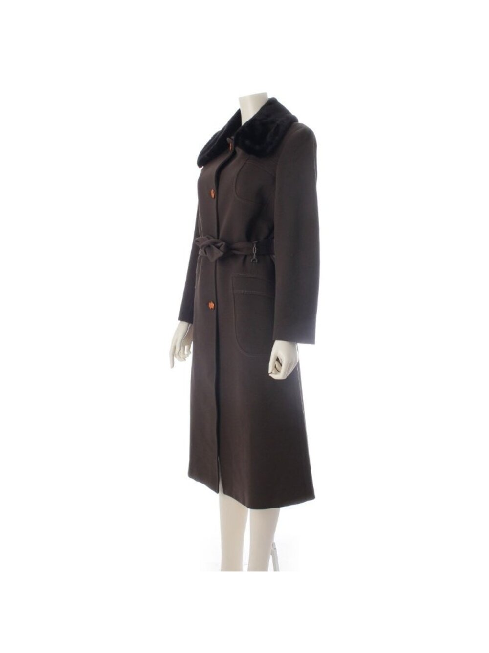 Fendi Nylon Wool Fur Long Coat Brown 40 - Picture 2 of 10
